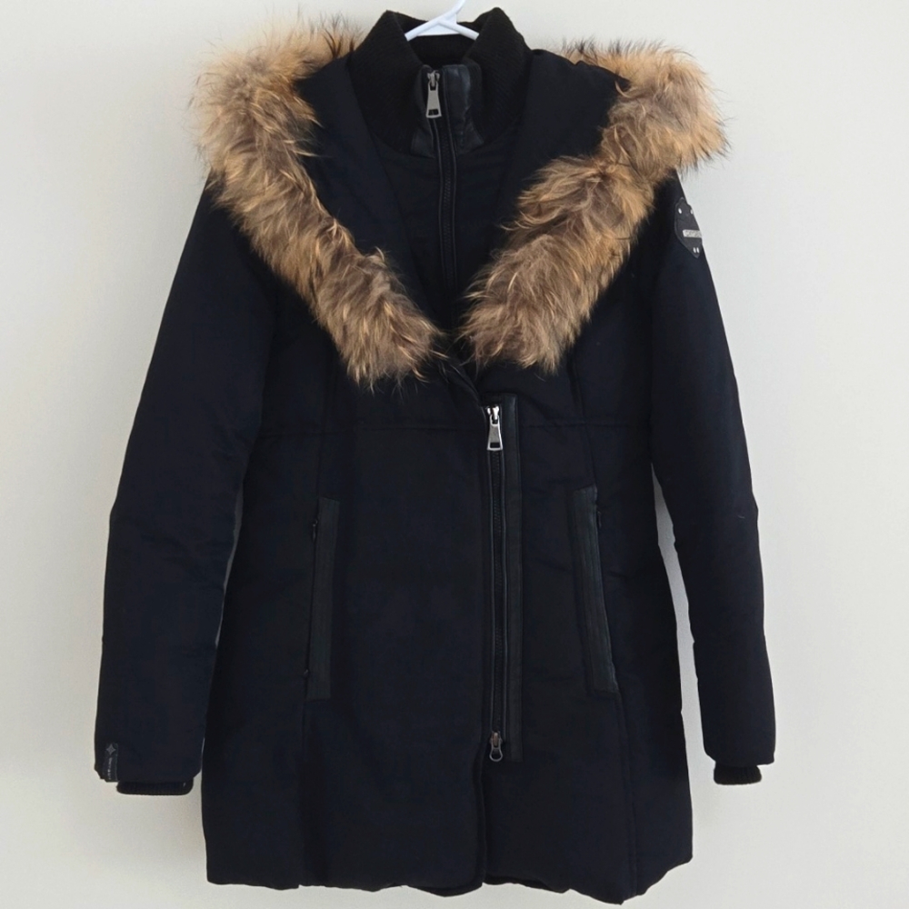 Blue Down Winter Jacket with Fur Detachable hood lining